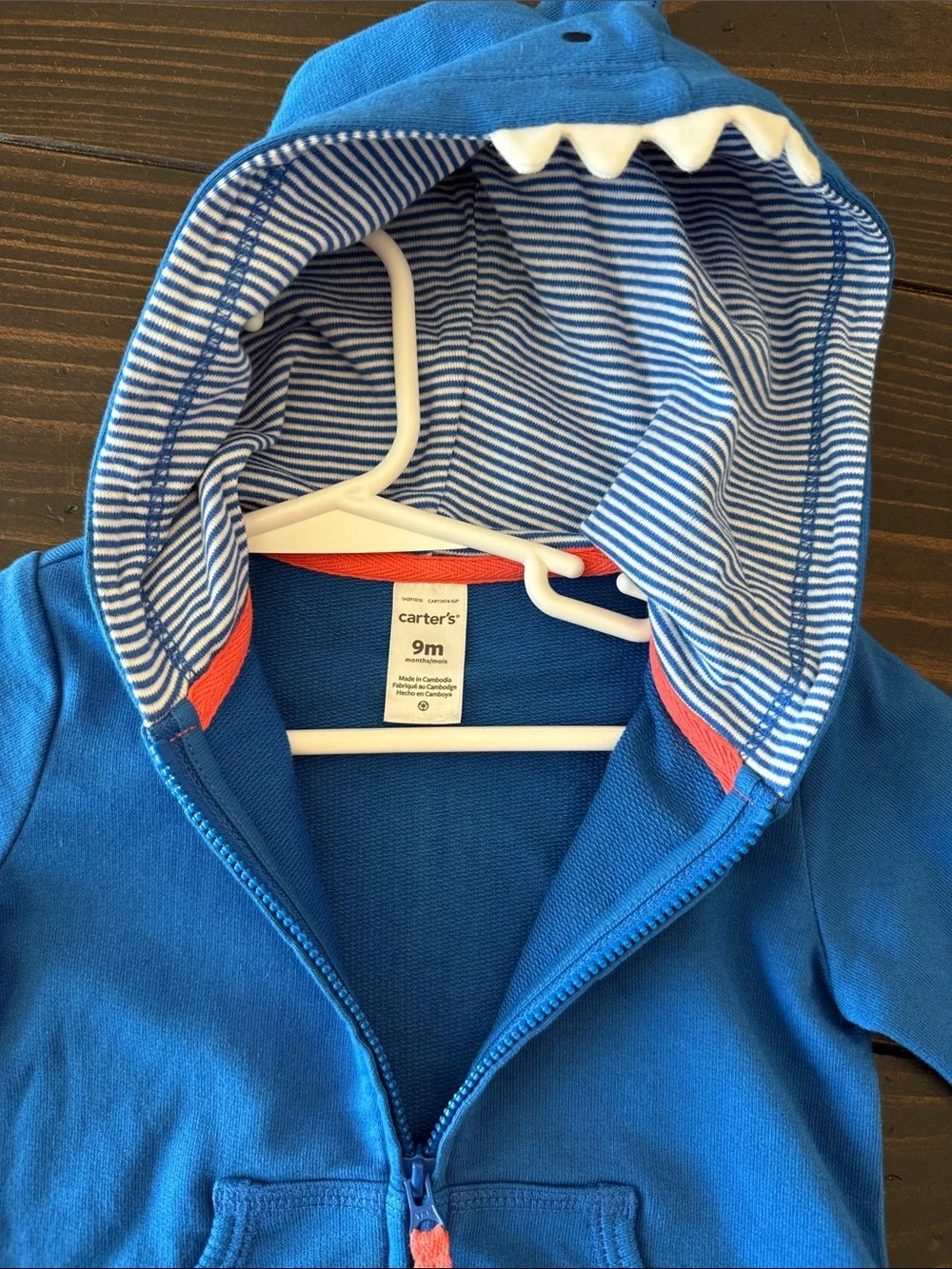 Carter's Bright Blue Shark Hooded Zip-Up Jacket